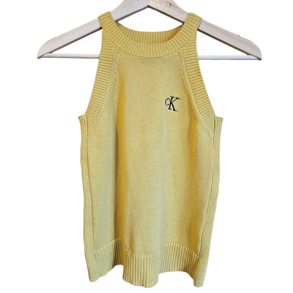 Calvin Klein Halter Top Cotton Knit Tank Yellow Women's XSmall